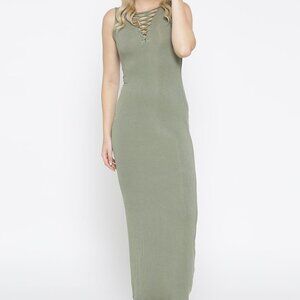 Derek Hart Sage Green Sleeveless Lattice V-neck Maxi Dress size M